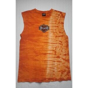 Harley Davidson Shirt Sleeveless Orange Sz Medium EUC USA Seller